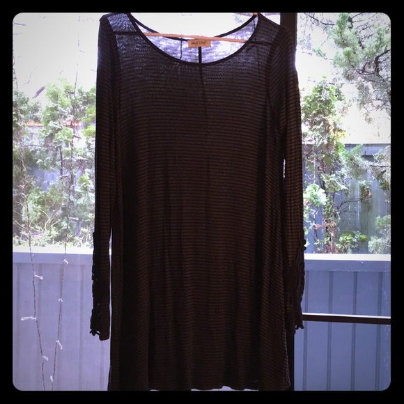 Black and charcoal striped long sleeve tunic - Picture 1 of 5